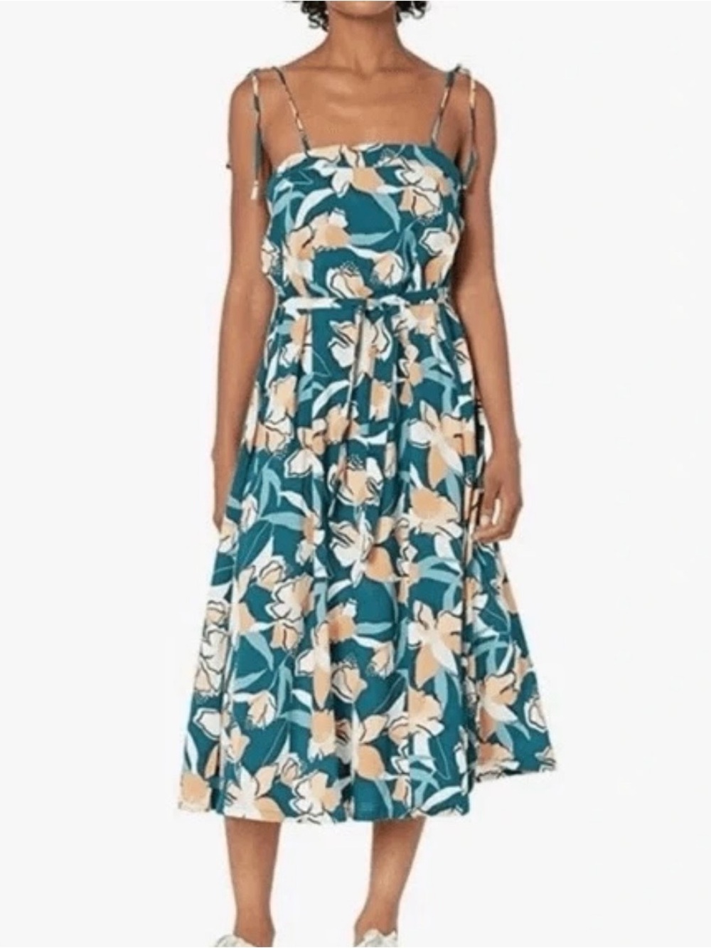 Roxy Floral Tie-Strap 100% Viscose Midi Sundress Size LG, Tropical Resortwear
